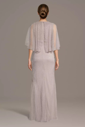 Sheath Keyhole Neck Capelet Dress Floor Length Metallic Mother of the Bride Dress