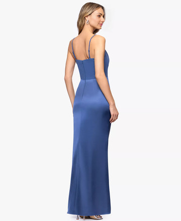 Sleek Sheath Square Neck Sleeveless Wedding Guest Dress Crepe Satin Floor Length Gown with Slit Ruched