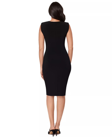Sheath V-Neck Cap Sleeve Wedding Guest Dress Midi Cocktail Dress with Twist Slit