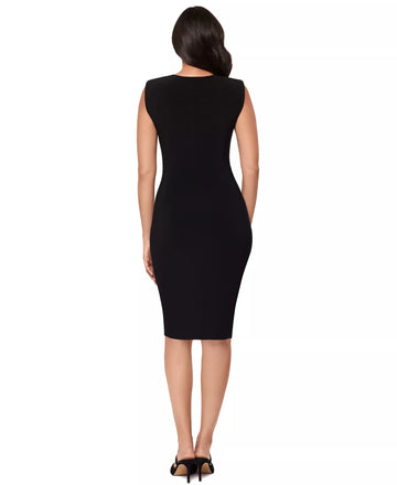 Sheath V-Neck Cap Sleeve Wedding Guest Dress Midi Cocktail Dress with Twist Slit