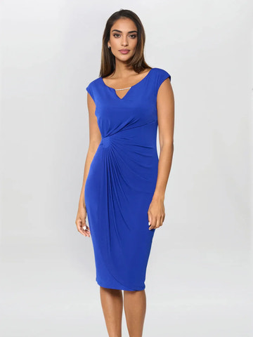 Elegant Sheath V-Neck Ruched Rhinestone Knee Length Wrap Mother of the Bride Dress