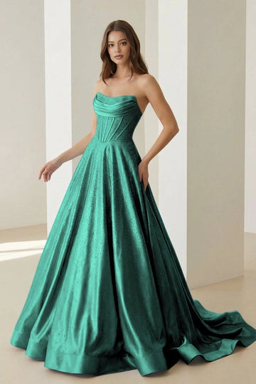 Dreamy Ball Gown Straight Neck Strapless Lace-Up Back Floor-Length Prom Dress
