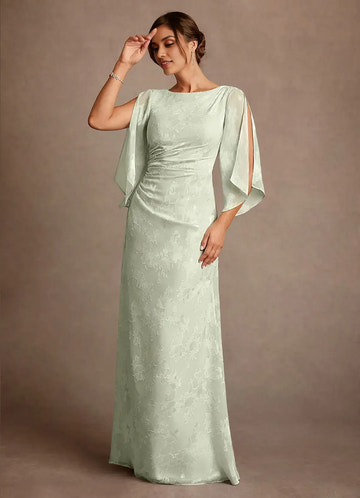 Sophisticated Bateau Neck Jacquard Floor-length Mother of the Bride Dress Cowl-back Ruched Evening Gown