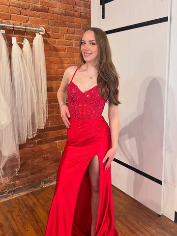 Sparkling mermaid prom dress with sweetheart neckline and thigh-high slit front