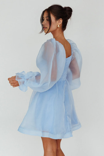 Square Neck A-line Puff Sleeve Organza Mini Homecoming Dress