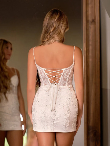 Glamorous Sheath Sweetheart Neck Lace Corset Short Laceup Homecoming Dress