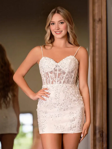 Glamorous Sheath Sweetheart Neck Lace Corset Short Laceup Homecoming Dress