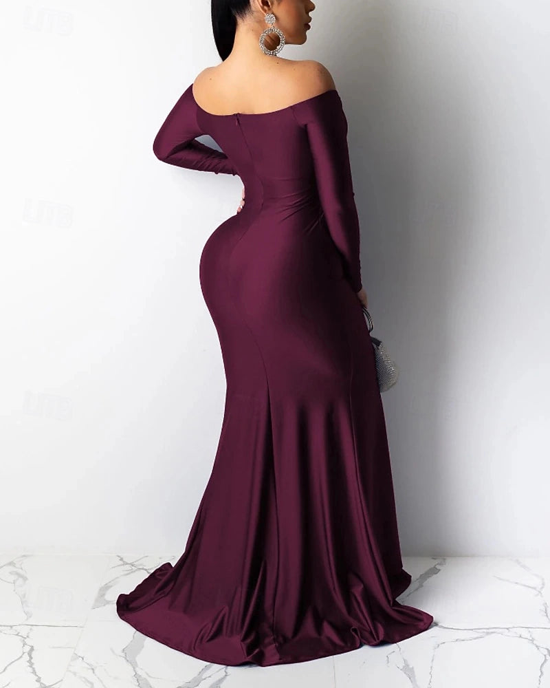 Vedress formal evening gown solid satin invisible zipper closed back rear full shot
