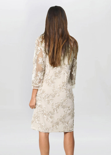 Two Piece Elegant 3-4 Sleeve Floral Embroidered Mother of the Bride Dress