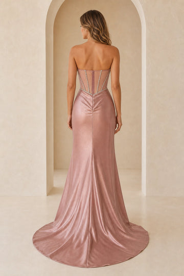 Glamorous Mermaid Strapless Sleeveless Zipper Sweep Train Prom Dress