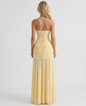Graceful Sheath Square Neck Spaghetti Strap Lace-Up Floor Length Wedding Guest Dress