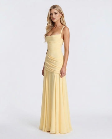 Graceful Sheath Square Neck Spaghetti Strap Lace-Up Floor Length Wedding Guest Dress