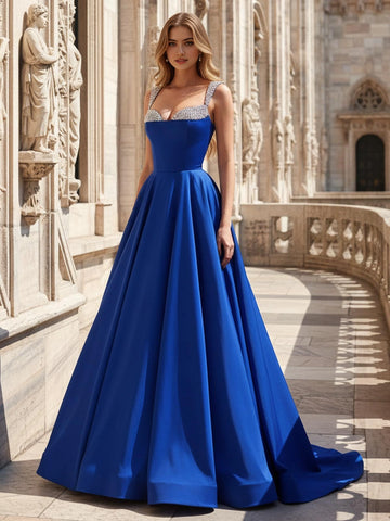 Regal A Line Sweetheart Beaded Strap Lace Up Back Floor Length Prom Dress