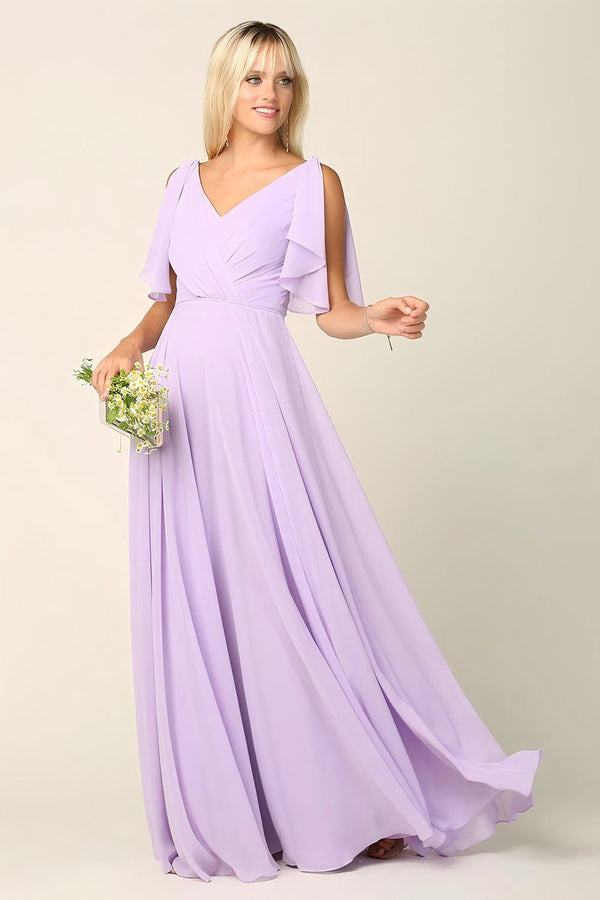 Elegant satin lilac bridesmaid gown