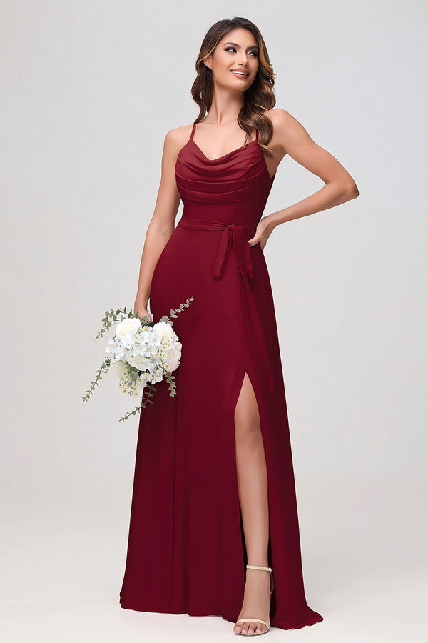 Floor length chiffon bridesmaid dress