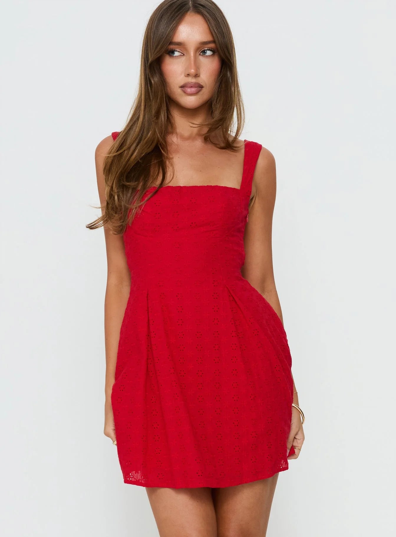 Wide Strap Square Neck Eyelet Embroidery Mini Dress Back Cutout Big Bow A Line Summer Wedding Guest Dress