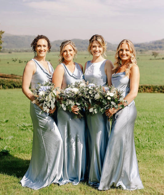 Elegant Mermaid Sleeveless Silk Gown with Low Back Bridesmaid Dress Elegant Sleeveless Party Wedding Guest Dresses