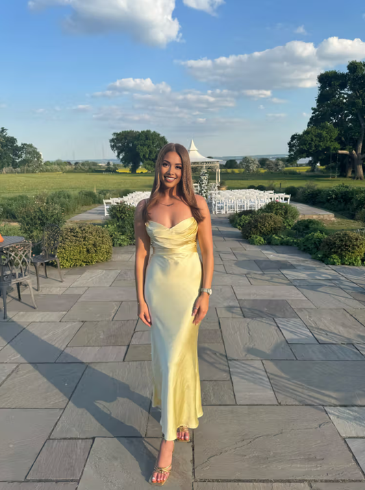 Elegant Soft Satin Slip Bridesmaid Dress with Deep V-Neck Mermaid Silhouette Ankle length Party Dresses