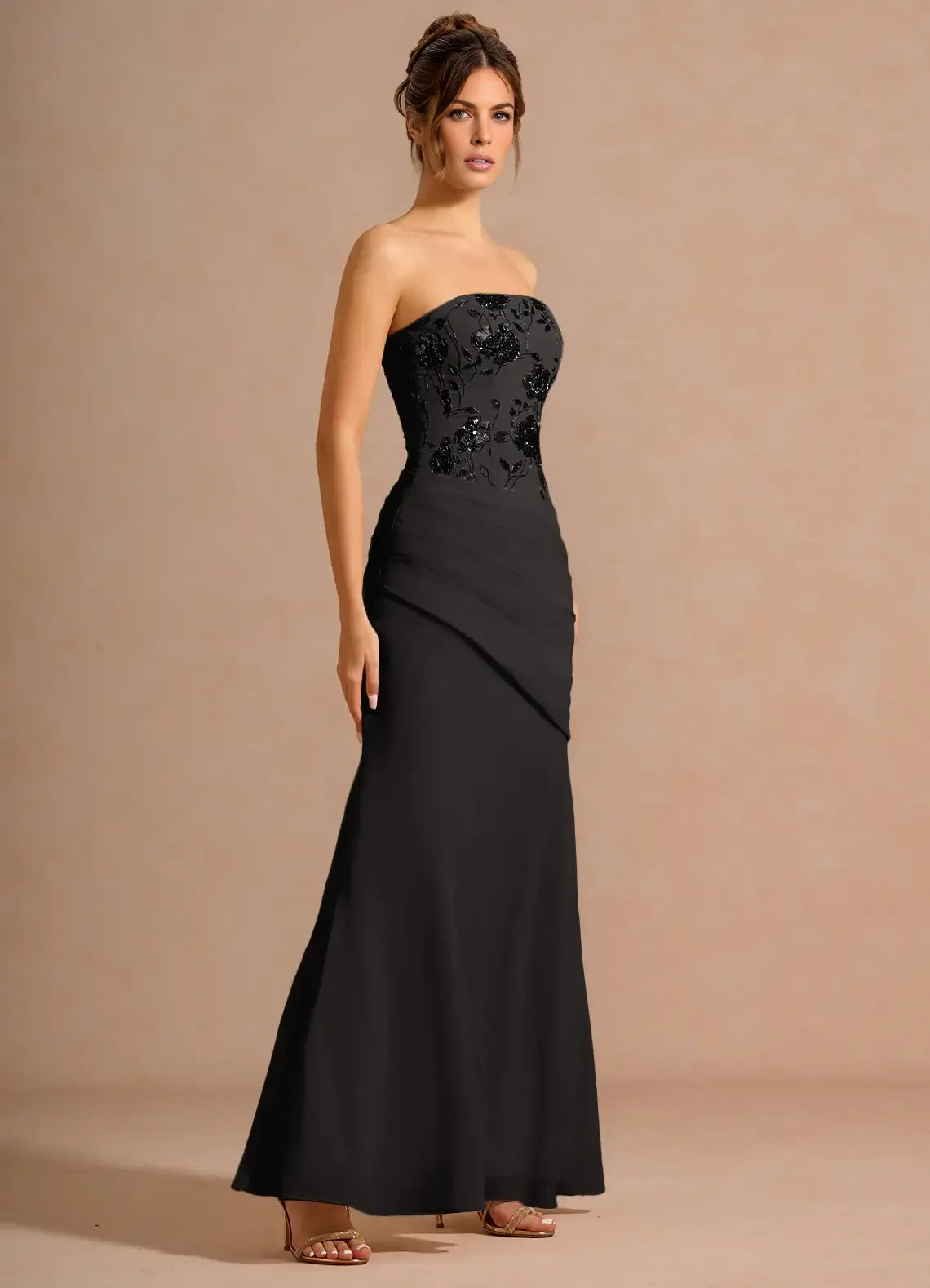 Elegant Sheath Cowl Sleeveless Chiffon Ruched High-slit Slip Evening Dress
