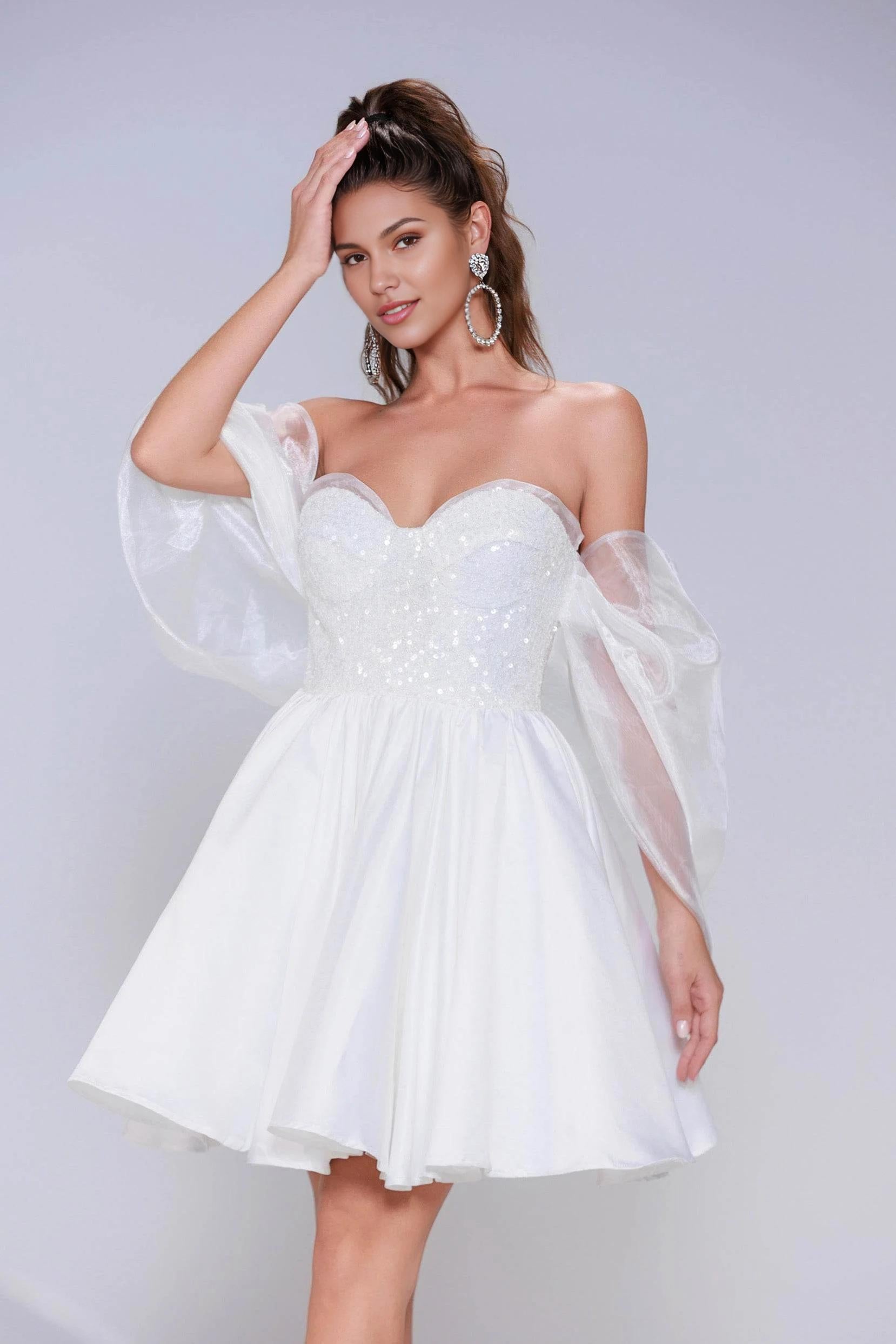 A-line Princess Sweetheart Off-Shoulder Organza Sequin Homecoming Dress