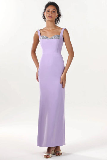Sheath sweetheart formal evening dress with wide straps and crystal beaded neckline