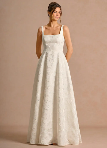 Elegant A-line Square Sleeveless Jacquard Maxi Lace-up Back Wedding Guest Dress