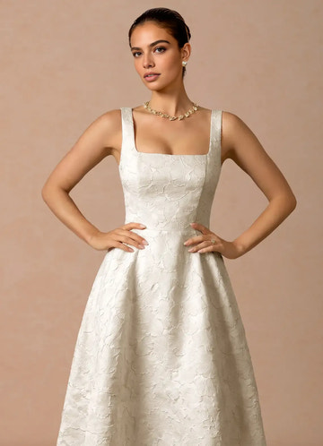 Elegant Flare Square Sleeveless Jacquard Midi Corset Back Pockets Cocktail Dress