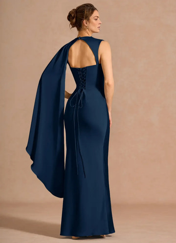 Luxury Mermaid Highneck Sleeveless Satin Maxi Cape Lace-up Formal Evening Dress