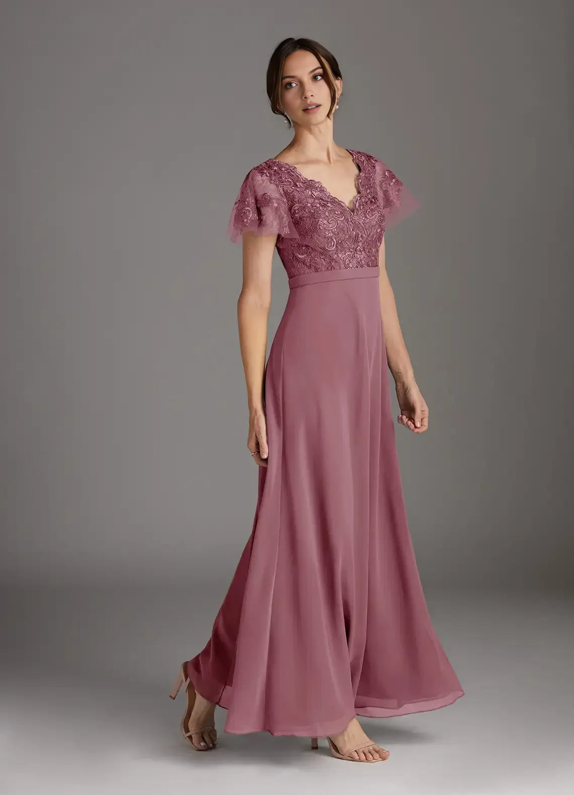 Elegant A-line V-neck Sleeveless Chiffon  Lace Mother of the Bride Dress Evening Gown