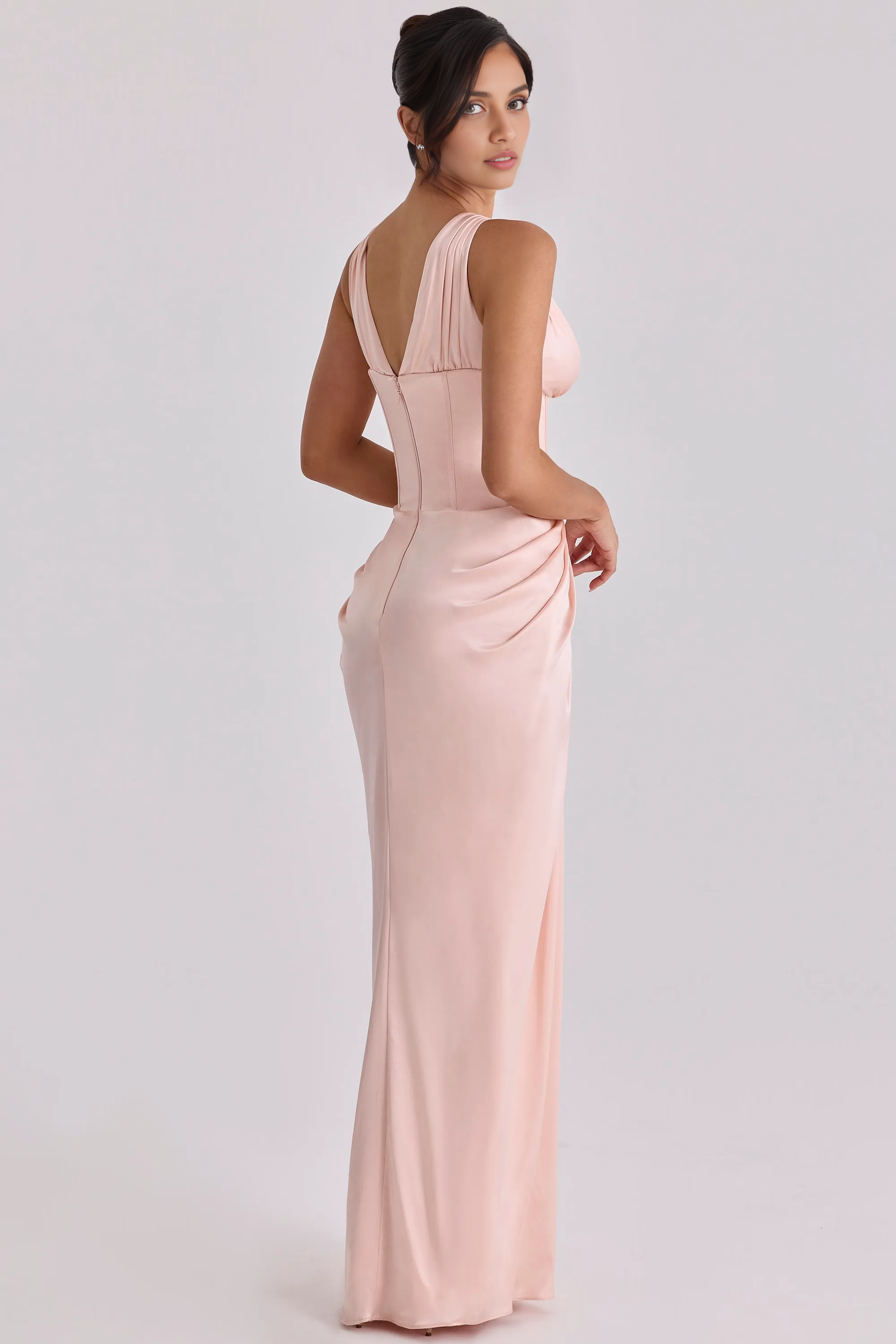 Formal Sheath Plunge V-Neck Sleeveless Satin Corset Evening Dress