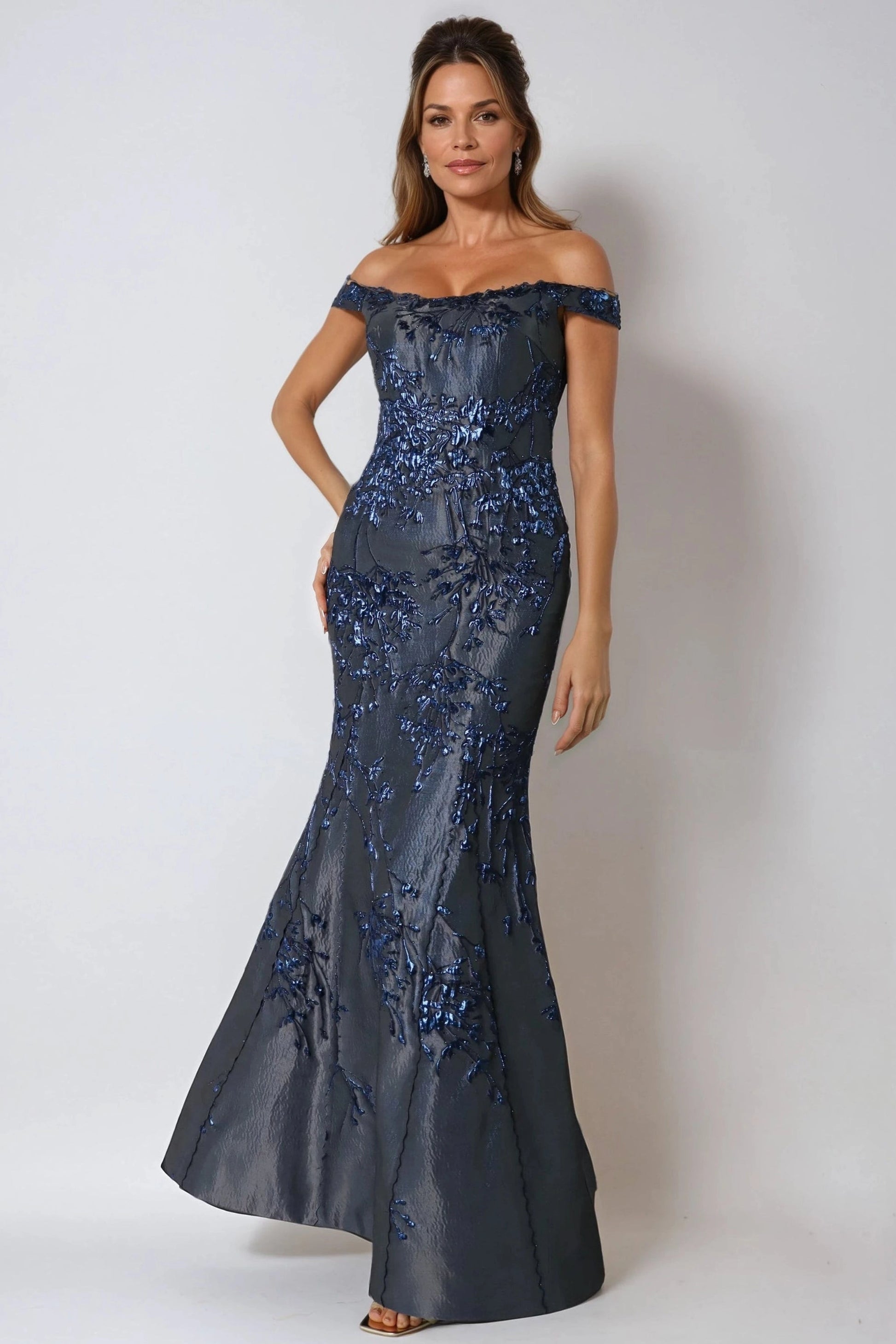 Refined Mermaid Sweetheart Off-Shoulder Sleeves Classic Back Floor-Length Mother of the Bride Dress