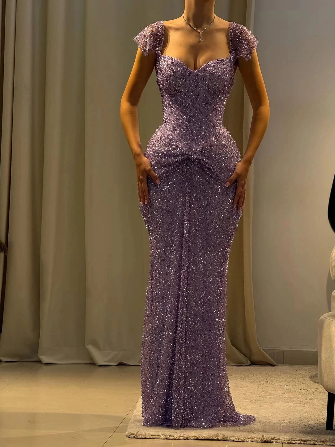 Glittery Mermaid Sweetheart Off‑Shoulder Open‑Back Long Prom Dress