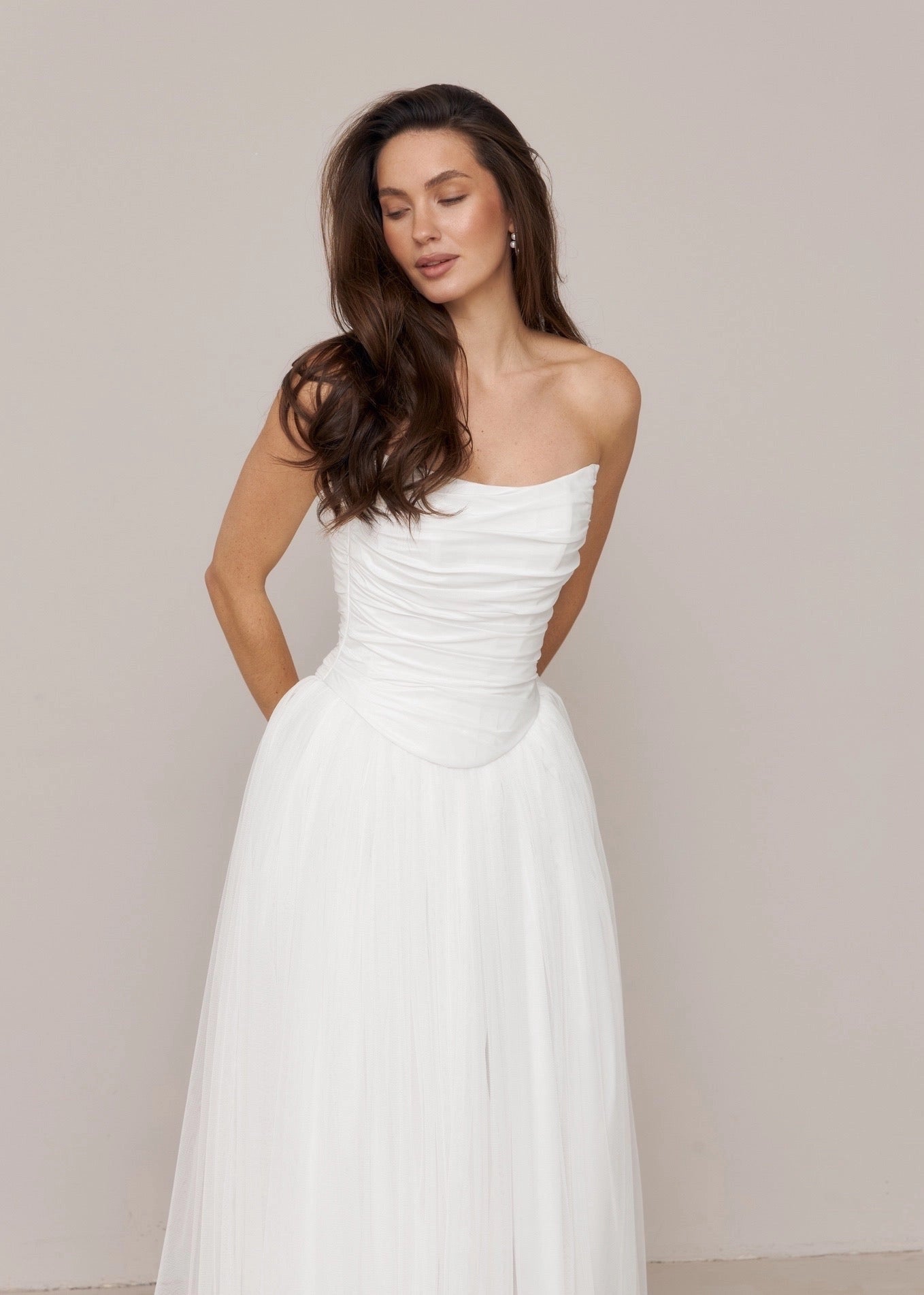 Dreamy A-line Strapless Cape Sleeve Corset Back Floor-length Wedding Dress