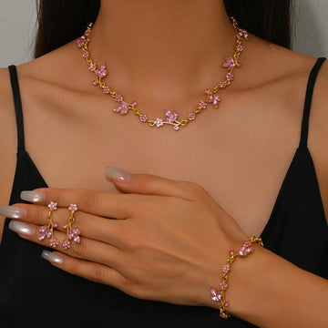 Pink Floral Butterfly Jewelry Set