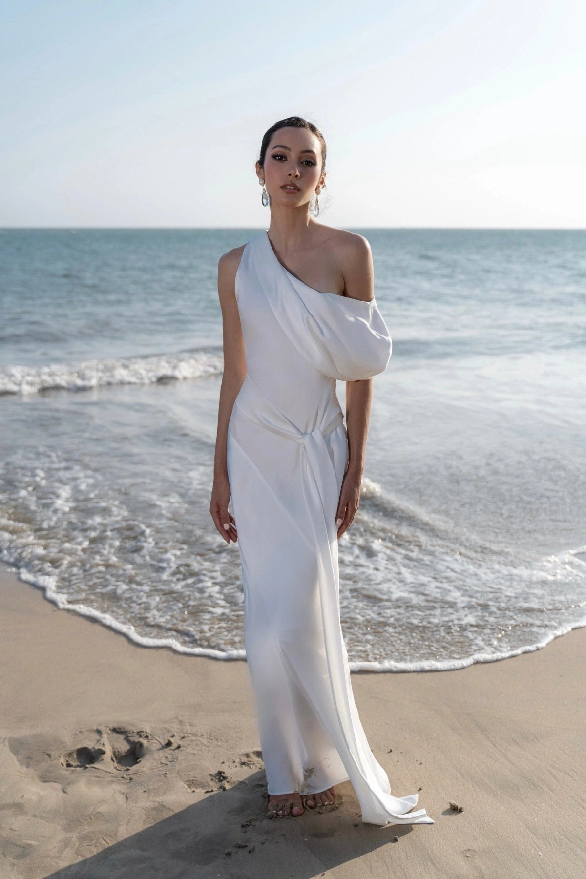 Chic Sheath One‑Shoulder Asymmetrical Open Back Floor‑Length Wedding Dress