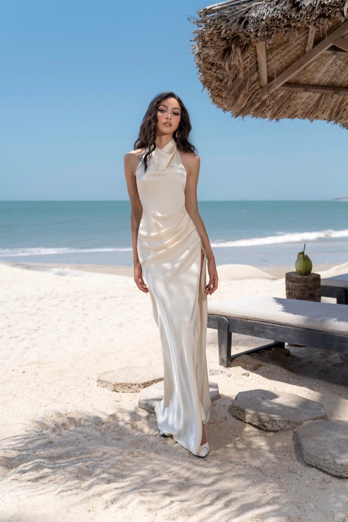 Elegant Sheath Halter Sleeveless Open‑Back Maxi Bridesmaid Dress