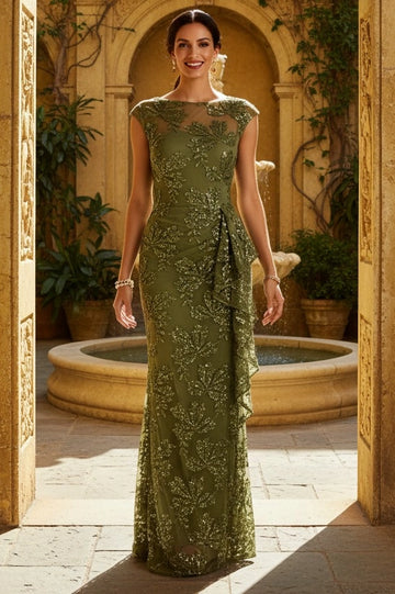 Elegant Sheath Bateau Neck Cap Sleeve Illusion Back Wedding Guest Dress