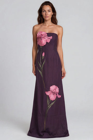Dramatic A-Line Strapless Sleeveless Classic Back Floor-Length Floral Evening Dress