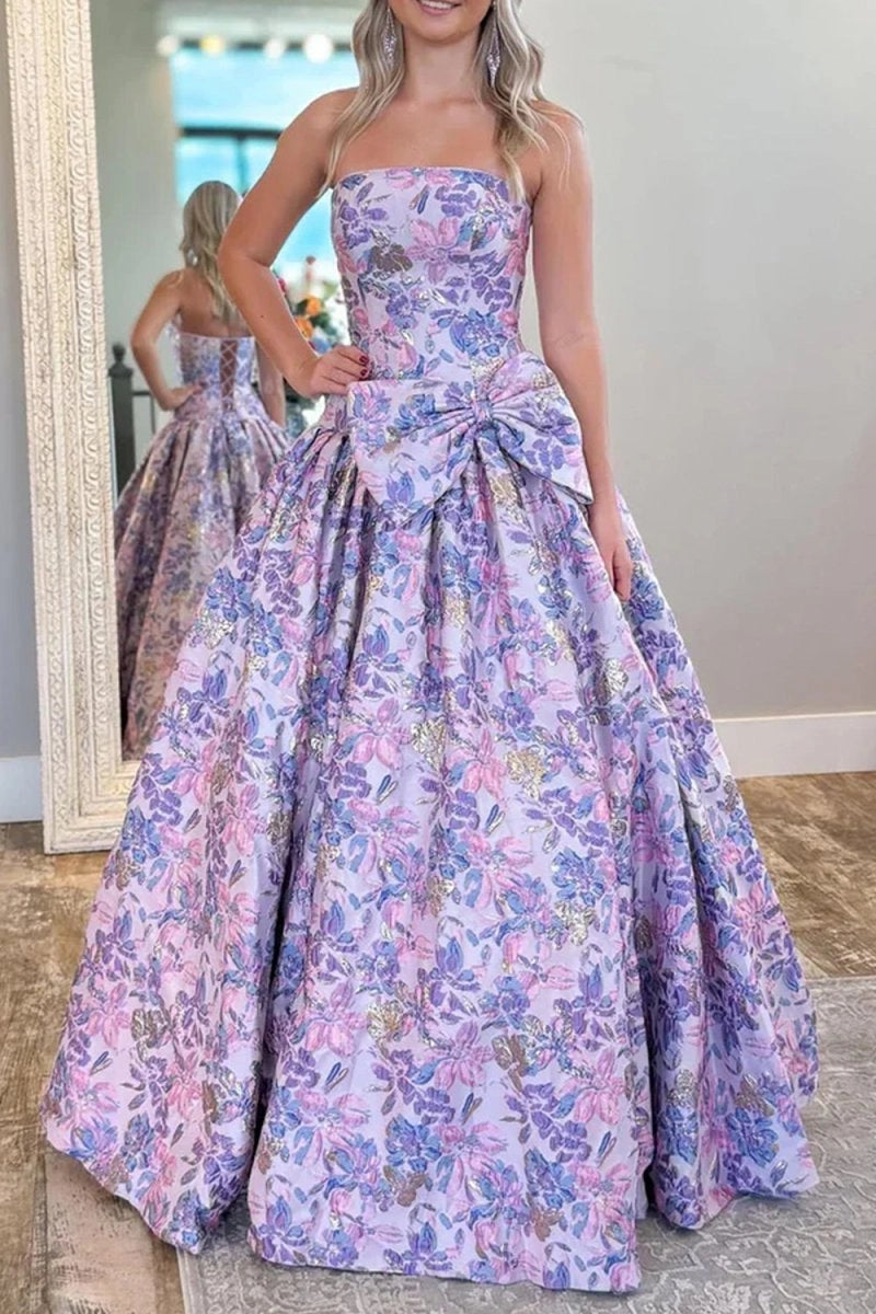Elegant Ball‑Gown Strapless Sleeveless Lace‑Up‑Back Long Prom Dress