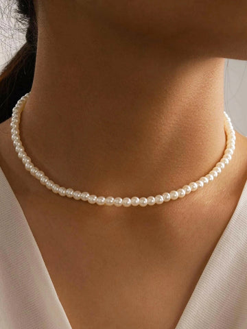 Classic White Pearl Beaded Choker Necklace