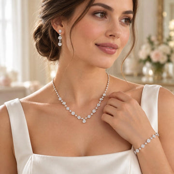 Silver Floral Rhinestone Jewelry Set