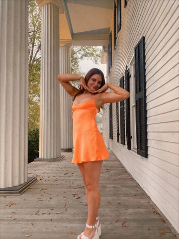 Glossy slip square thin strap cutout back mini party dress