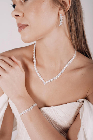 Silver Crystal V-Shaped Bridal Jewelry Set