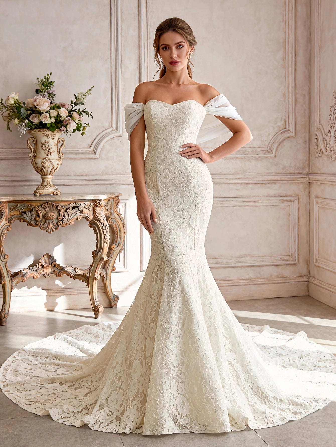 Are the draped off-shoulder sleeves on this Vedress mermaid wedding dress detachable?