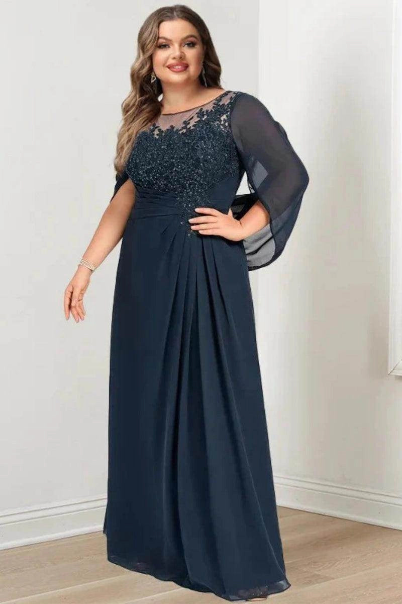 Modest A-Line Bateau Cape Sleeve Zip Back Floor Length Mother Of The Bride Dress