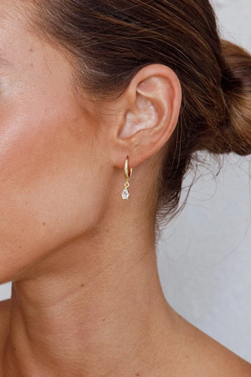 Gold-Tone Pear-Shaped Crystal Hoop Earrings