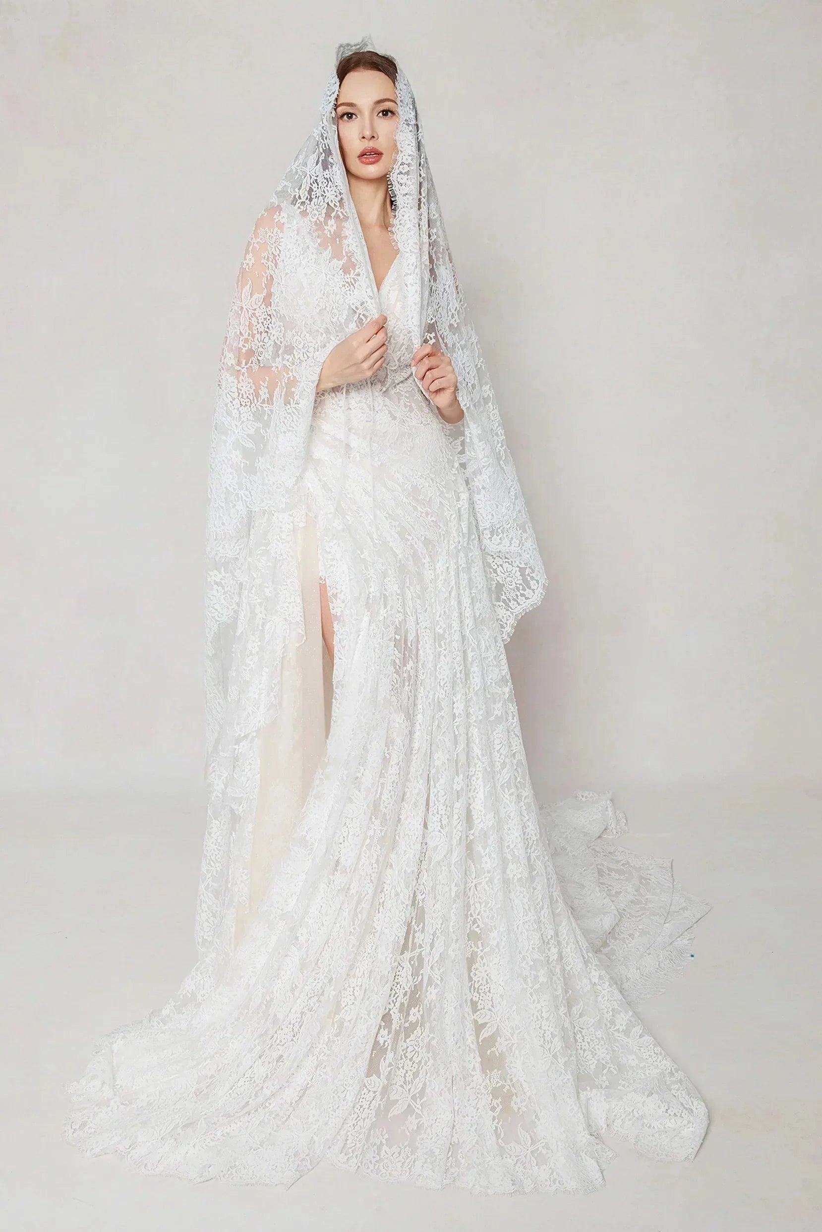 Romantic A-Line V Neck Sleeveless Zip Back Lace Wedding Dress With Train