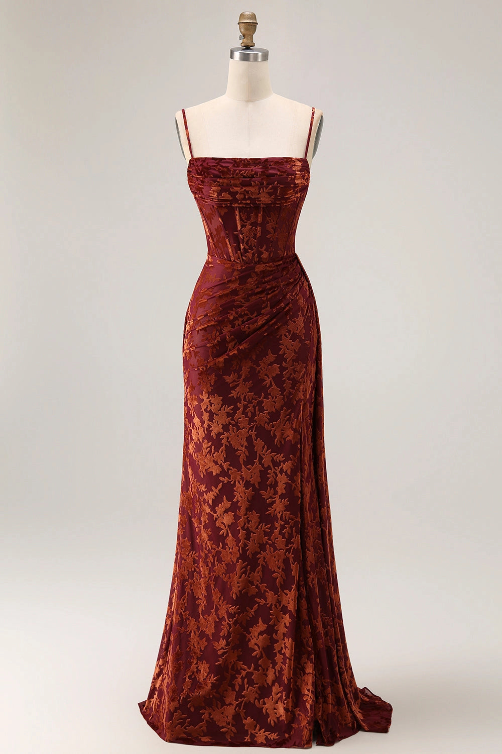 Vintage Midi Straight Neck Strap Zip Back Slit Maxi Wedding Guest Dress