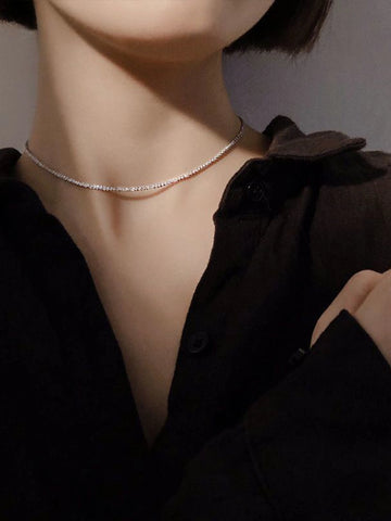 Silver-Tone Crystal Tennis Choker Necklace