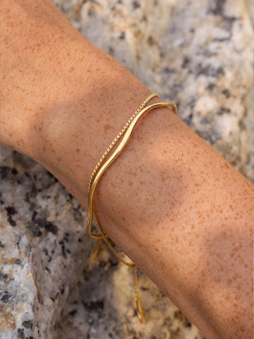 Gold Wave Cuff Chain Bracelet